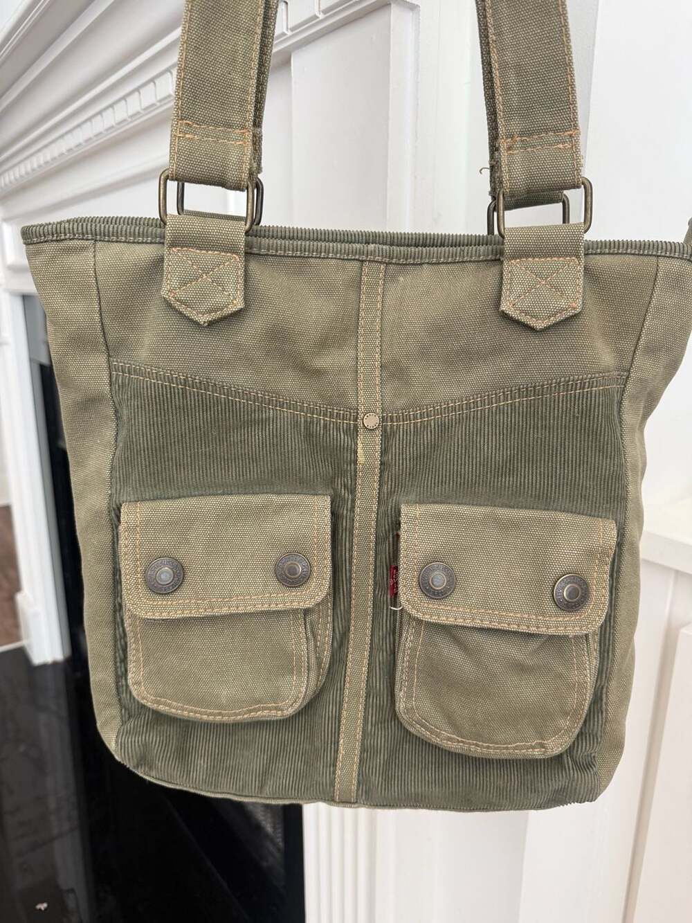 Vintage Levi'S Green Corduroy Canvas Utility Shoulder Tote Bag